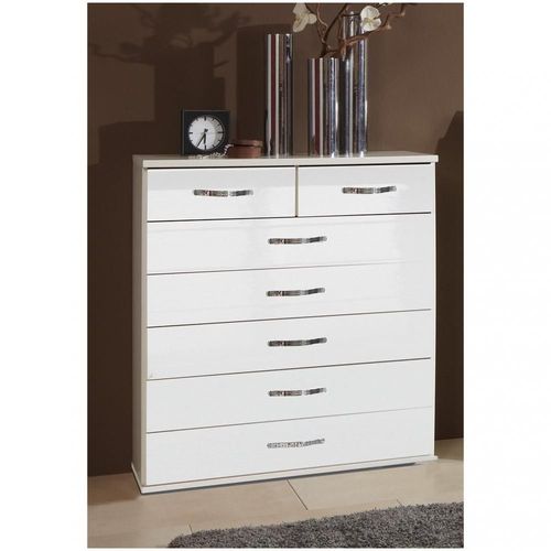 Commode Kroos 7 Tiroirs Structure Blanc Façade Laquée Blanc Brillant