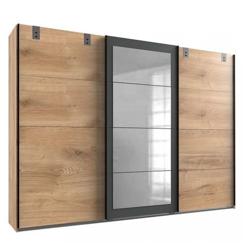 Armoire Coulissante Vernon Style Industriel 2 Portes Chêne 1 Porte Miroir