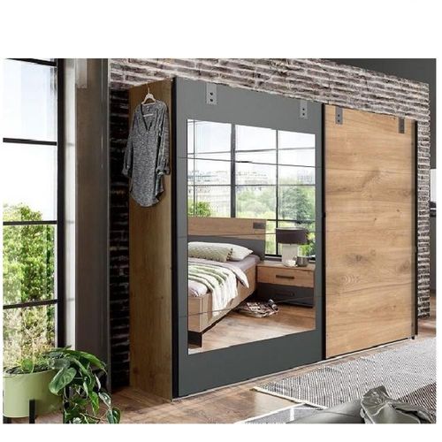 Armoire Coulissante Vernon Style Industriel 1 Porte Chêne Poutre 1 Porte Miroir