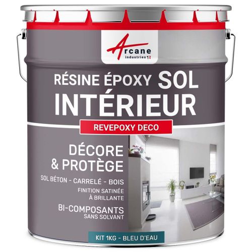 Peinture Sol - Résine Epoxy : Peinture pour Sol salon, cuisine, salle de bains - Effet Miroir - REVEPOXY DECO Bleu D'eau - RAL 5021 1 kg (jusqu'à 5 m² en 2 couches)