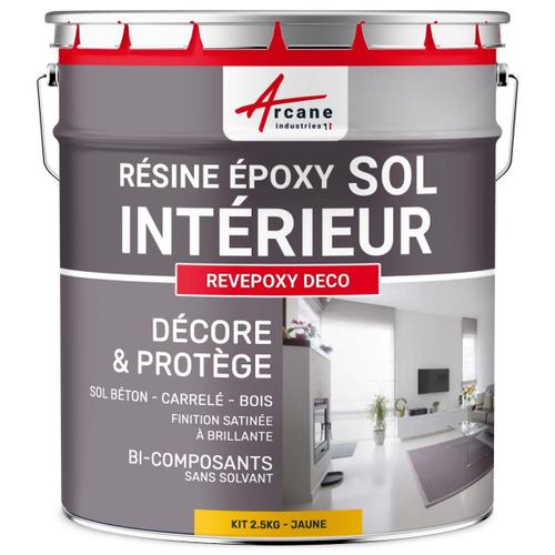 Peinture Sol - Résine Epoxy : Peinture pour Sol salon, cuisine, salle de bains - Effet Miroir - REVEPOXY DECO Jaune - RAL 1023 2.5 kg (jusqu'à 12.5 m² en 2 couches)