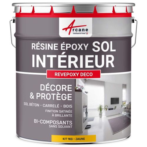 Peinture Sol - Résine Epoxy : Peinture pour Sol salon, cuisine, salle de bains - Effet Miroir - REVEPOXY DECO Jaune - RAL 1023 1 kg (jusqu'à 5 m² en 2 couches)