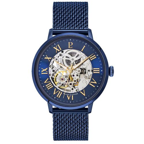 Montre Pierre Lannier Automatique Squelette Acier Milanais Bleu