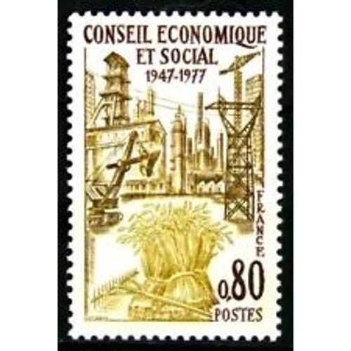 Timbre France 1977 Neuf ** Yt N° 1957 30e Anniversaire Du Conseil Économique Et Social