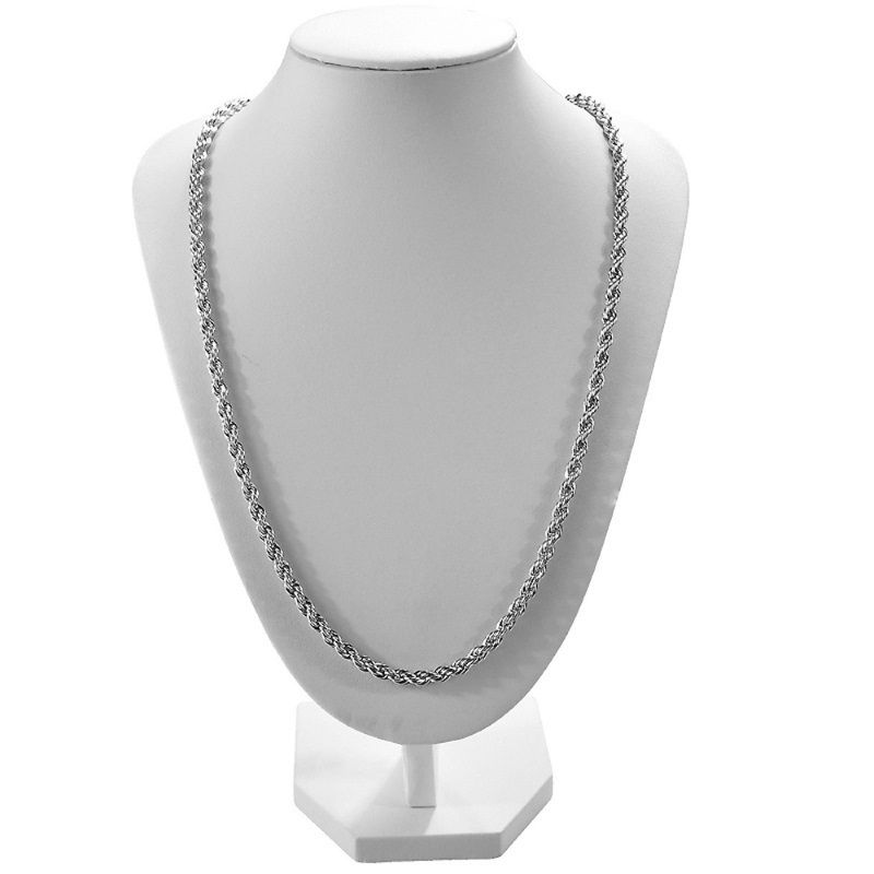 Collier De Cou 65 Cm Homme/Femme Plaqué Argent  Double Chaînes Torsadées 2mm