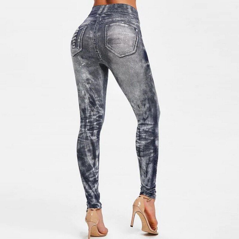 Vertvie Femme Leggings Slim Jeans Imitation Pantalon de Crayon Stretch Jeggings Collant Extensible Push Up Fesse Treggings Confortable 