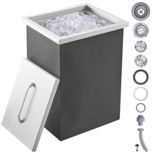 Bac à Glace Encastrable-VEVOR-25,3 L355x305x461mm-Couvercle en Inox Alimentaire Conservateur à Glaçons-Boissons Bières Fraîches