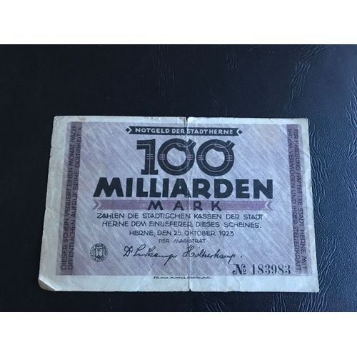 Notgeld - Billet De Necessité - 100 Millarden Mark - Stadt Herne - 1923
