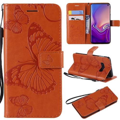 Étui Pour Samsung Galaxy S10e Couverture Magnétique Flip Kickband Cuir Pu Couverture Antichoc Avec Support De Fente Pour Carte - Orange