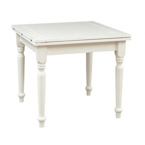 Table À Rallonge Champêtre En Tilleul Massif, Finition Blanche Antique L90xpr90xh80 Cm