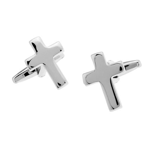 1 Paire Haut Crucifix Poli Croix En Laiton Argent Chemise Boutons De Manchette D'affaires