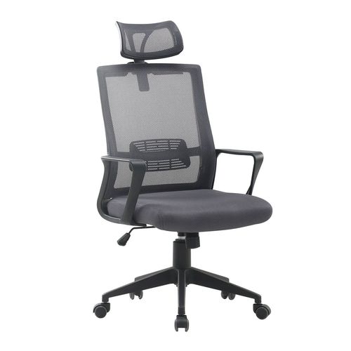 Chaise De Bureau Avec Roulettes Et Appui-Tête Teill Black Gris