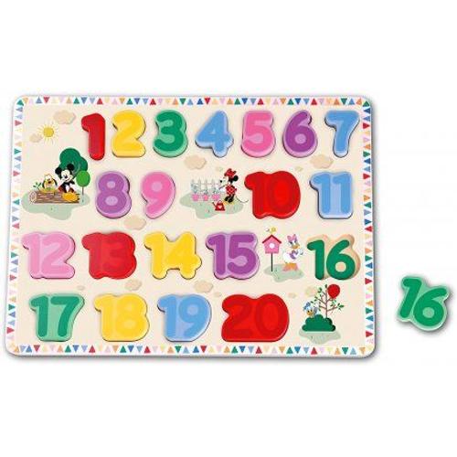 Puzzle En Bois Apprendre A Compter Disney De 1 A 20 - 20 Pieces - Puzzle Enfant A Encastrer - Mickey Et Minnie - Jeu Educatif