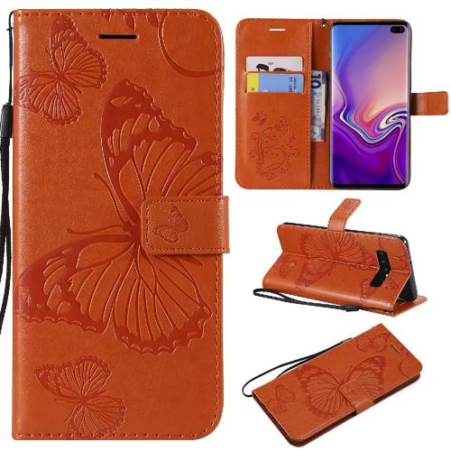 Étui Pour Samsung Galaxy S10 Plus Cuir Pu Couverture Magnétique Avec Support De Fente Pour Carte Flip Kickband Couverture Antichoc - Orange