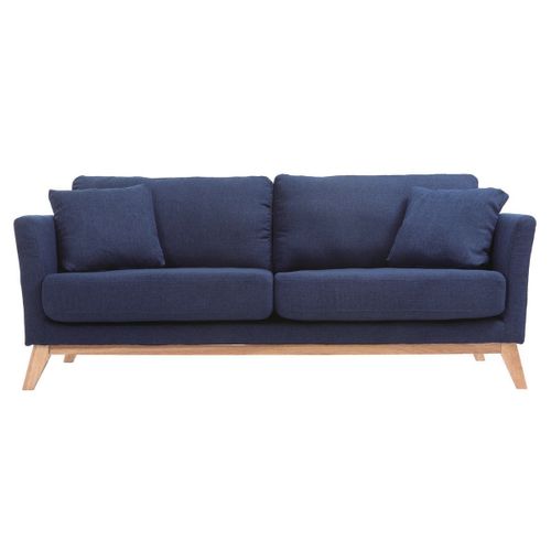 Canapé Scandinave 3 Places Bleu Foncé Déhoussable Pieds Bois Oslo