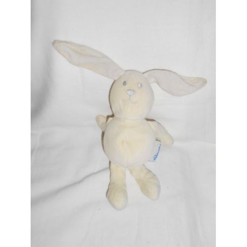 Doudou Lapin Jaune Ecru Creme Beige Broderie Gris 18cm Sans Les Oreilles Pommette Intermarche