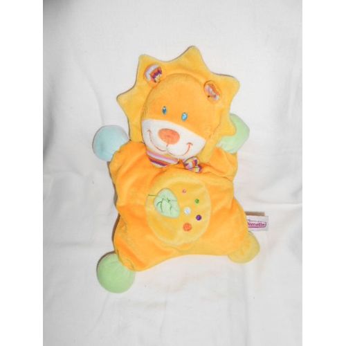 Doudou Lion Jaune Bleu Semi Plat Coussin Foulard Bandana Multicolore Raye Feuille Verte By Pommette Intermarche
