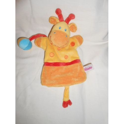 Doudou Marionnette Vache Girafe Cheval Ane Zebre Jaune Orange Rouge Balle Ballon Bleu Pommette Intermarche