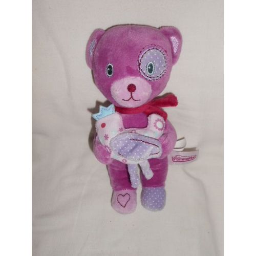 Doudou Peluche Ours Oiseau Poule Coq Cocotte Fleur Violet Mauve Roseparme Lilas Echarpe Rouge Coeur 21cm Pommette Intermarche