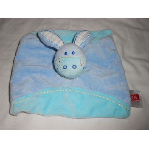 Ane Doudou Tex Baby Cheval Lapin Bleu Vert Blanc Raye Peluche Carrefour Plat Carre Echarpe Foulard Bandana Jaune