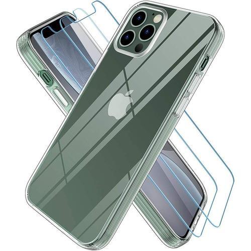 Coque Pour Iphone 12 Pro Max Avec 2 Verre Trempé Protection Écran, Antichoc Housse Pour Iphone 12 Pro Max - 6.7 Pouces,Cristal Transparent