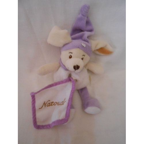 Doudou Cmp Natoudou Chien Blanc Mauve Violet Parme Lilas Mouchoir Bonnet Carre Reve De Bebe Eveil Et Tendresse