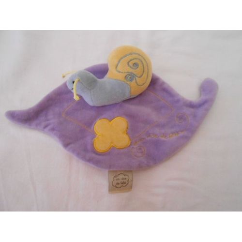 Doudou Escargot Bleu Jaune Sur Feuille Mauve Lilas Parme Fleur Un Rêve De Bébé Cmp Eveil Et Tendresse