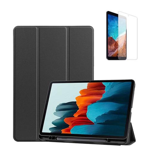 Coque Pour Samsung Galaxy Tab S6 Lite Protection À Rabat Pour Tablette Samsung Galaxy Tab S6 Lite Avec Verre Trempé Pour Samsung Galaxy Tab S6 Lite 10.4" Noir