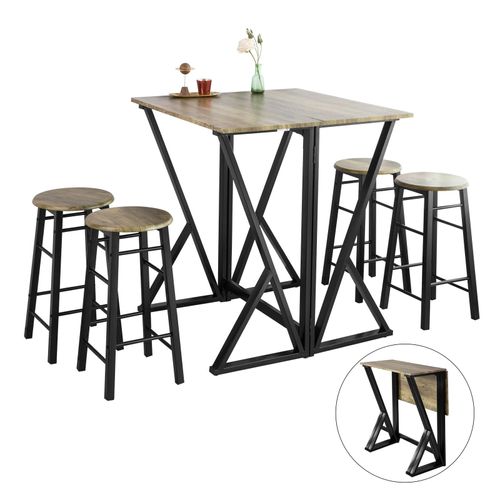 Sobuy Ogt24-N Ensemble Table Et 4 Chaises Bistrot Table À Manger + 4 Tabouret Style Industriel Table De Cuisine Pliable À Moitié