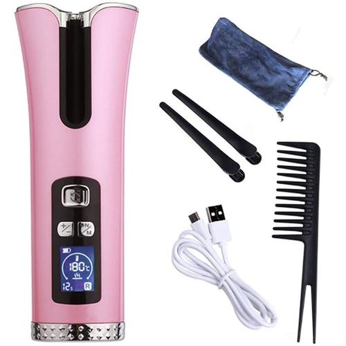 Fer À Friser Automatique Lcd Sans Fil Fer À Boucler Automatique Électrique Cheveux Bigoudi - Outils À Boucler Les Cheveux Pour Les Femmes Coiffure Voyage Rose