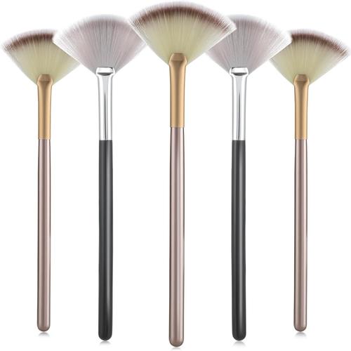 Lot De 5 Pinceaux De Maquillage Pour Le Visage, Pinceau De Maquillage, Pinceau Applicateur Fin Et Doux, Outils Multi-Usages Pour Femmes Et Filles, Maquilleuse (Champagne + Noir) 