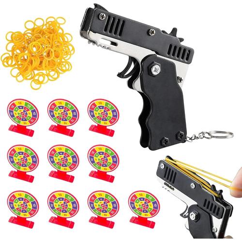 Pistolet Jouet,Pistolet Elastique MéTal,Mini Bande Caoutchouc,Pliable Pistolet à Bande éLastique Jouets,Mini Pistolet en Caoutchouc MéTallique,et 60 pièces en Caoutchouc