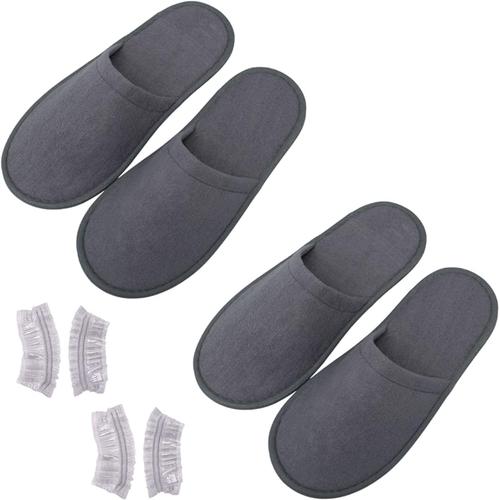 Chaussons Invités,2 Paires Pantoufles pour Invités,Chaussons Jetables en Coton épais,Chaussons Hotel de Qualité SupéRieure,Pantoufles IntéRieur et AntidéRapants pour Hommes et Femmes