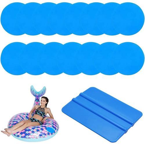 Rustine pour Piscine,Kit de Réparation de Patch,15 Pièces Piscine Patch De Réparation,Reparation Liner Piscine,Rustine Piscine Correctifs,Correctifs Auto-adhésives Rustine,avec Une Raclette Bleue