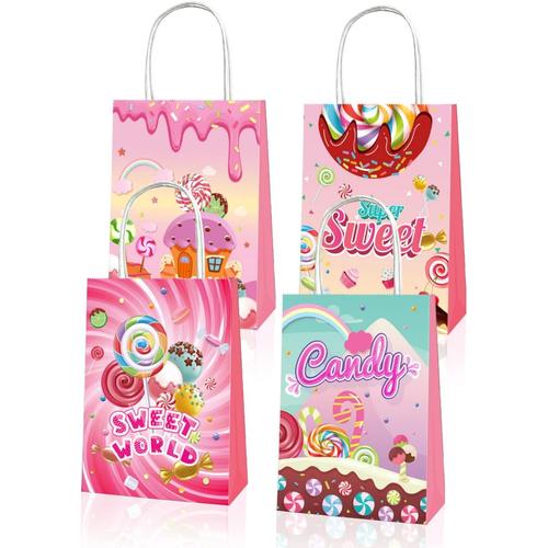 12 packs de sacs cadeaux en papier pour sucettes, sacs de fête rose Candyland, sacs en papier avec poignée pour l'anniversaire, le mariage, la douche de bébé, etc