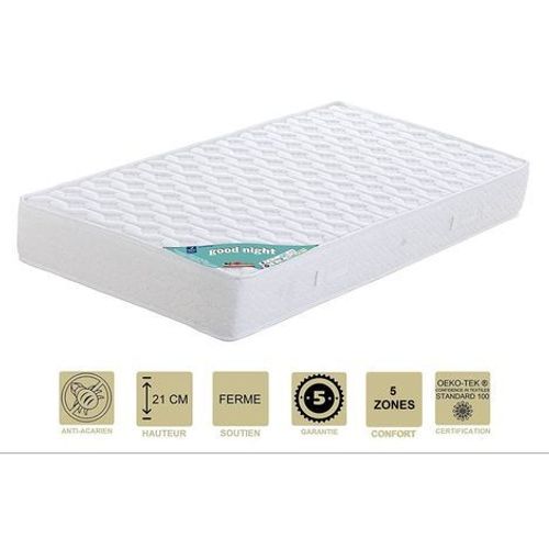 Lot De 2 Matelas + Alèses 100x200 X 21 Cm - Ferme - Aertech+ 35 Kg/M3 Hr Haute Densité - Hypoallergénique - 5 Zones De Confort