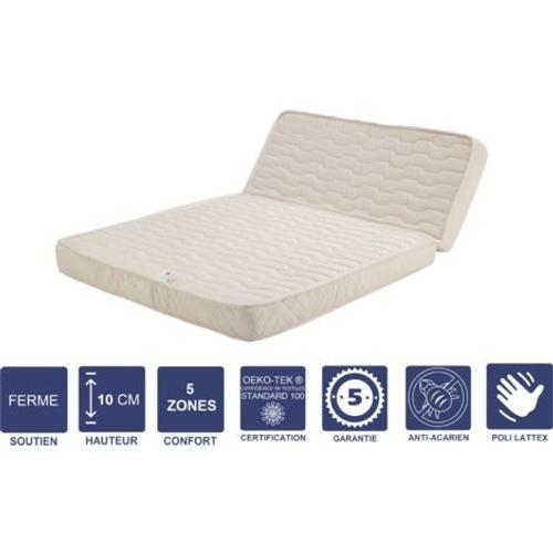 Matelas Ferme Pour Tous Bz 120x190 X 10 Cm + Oreiller Visco - Découpe Assise 60 Cm - 5 Zones De Confort - Noyau Poli Lattex Hr Dernière Génération - Très Respirant