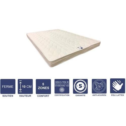 Matelas Ferme Avec Latex Naturel Pour Canapé Lit 120x200 X 10 Cm - 5 Zones De Confort - Noyau Poli Lattex Hr Dernière Génération - Très Respirant