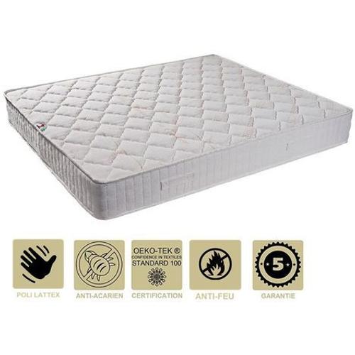 Matelas Tissu Ignifugé Non Feu 120x200 X 25,5 Cm + Oreiller Visco - Soutien Ferme - Ame Poli Lattex Haute Résilience - Hypoallergénique