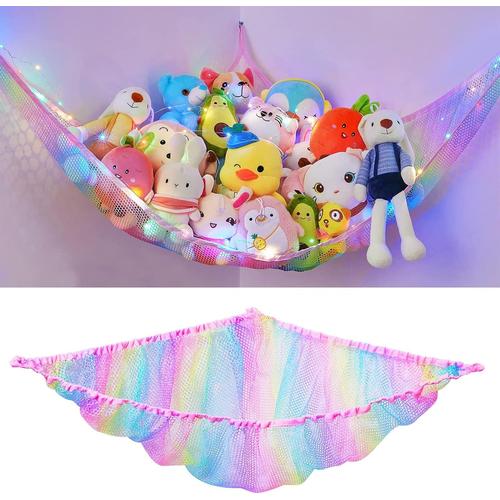 ® 180 X 120 X 120 Cm - Filet En Peluche Ou Hamac Avec Lumière Led - À Suspendre, Filet À Jouets, Hamac Pour Animaux En Peluche, Rangement De Choses, Animaux