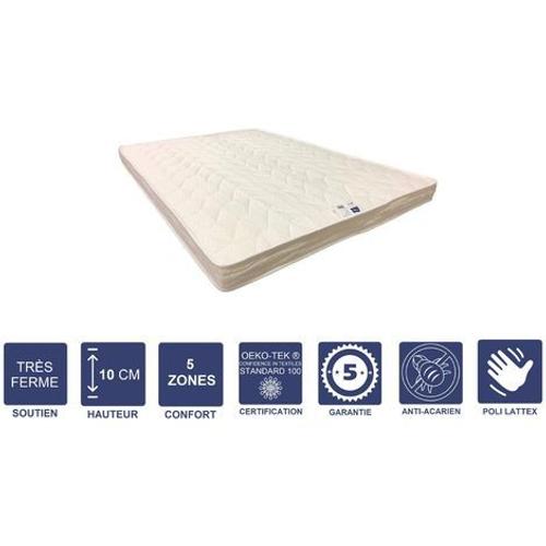 Matelas Très Ferme Pour Canapé Lit 120x200 X 10 Cm + Oreiller Visco - 5 Zones De Confort - Ame Poli Lattex Haute Résilience - Hypoallergénique