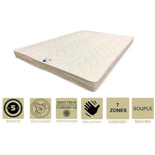 Matelas Souple avec Latex Naturel Pour Canapé Lit 130x190 x 10 cm - 7 zones de Confort - Ame Poli Lattex HD Haute Résilience - Hypoallergénique