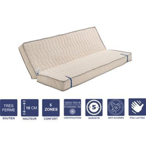 Matelas Très Ferme Pour Tous Clic Clac 130x200 X 10 Cm - Découpe Assise 70 Cm - 5 Zones De Confort - Noyau Poli Lattex Hr Dernière Génération - Très Respirant