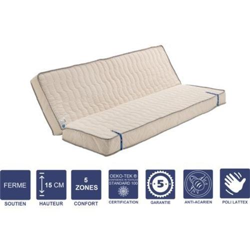 Matelas Ferme Pour Tous Clic Clac 130x200 X 15 Cm Avec Mémoire De Forme Sur Face Hiver - Déhoussable Housse Lavable - Découpe Assise 60 Cm - 5 Zones De Confort - Face Été Et Ame Poli Lattex Haute Résilience - Hypoallergénique