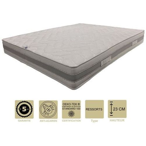 Matelas Ressorts Ensachés 140x190 X 23 Cm Soutien Très Ferme - 7 Zones De Confort - Hypoallergénique - Très Respirant