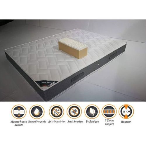 Matelas Latex 75 Kg/M3 + Mousse 35 Kg/M3 Hr 140x190 X 21 Cm Accueil Moelleux Soutien Ferme - 7 Zones De Confort
