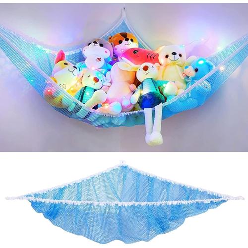 ® 180 X 120 X 120 Cm - Filet Ou Hamac Avec Lumière Led - À Suspendre - Pour Jouets En Peluche - Pour Ranger Des Objets, Des Animaux, Bleu