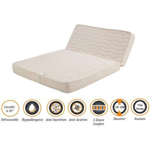 Matelas Très Ferme Pour Bz 140x190 X 15 Cm - Dim Assise 60 Cm - Déhoussable Housse Lavable - 5 Zones De Confort - Ame Poli Lattex Haute Résilience - Hypoallergénique