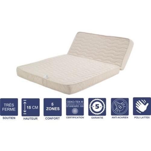 Matelas Très Ferme Pour Tous Bz 140x200 X 15 Cm - Découpe Assise 60 Cm - 5 Zones De Confort - Noyau Poli Lattex Hr Dernière Génération - Très Respirant