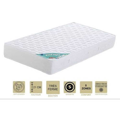 Matelas 140x200 X 21 Cm - Très Ferme - Aertech+ 35 Kg/M3 Hr Haute Densité - Hypoallergénique - 5 Zones De Confort